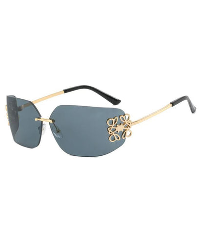 Punk Style Silver Flower Inlaid Frameless Sunglasses