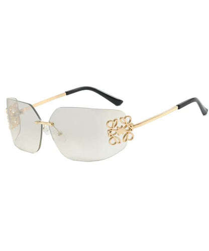 Punk Style Silver Flower Inlaid Frameless Sunglasses