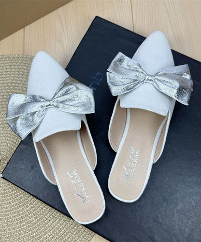 Purple Bow Splicing Suede Slide Sandals Women Pointed Toe