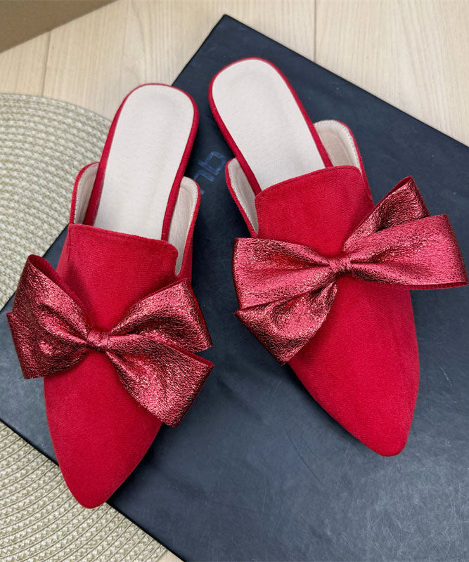 Purple Bow Splicing Suede Slide Sandals Women Pointed Toe