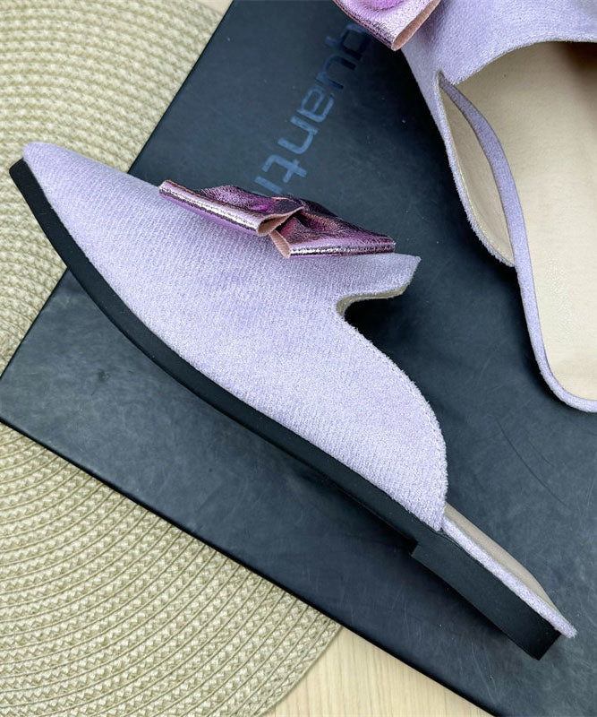 Purple Bow Splicing Suede Slide Sandals Women Pointed Toe