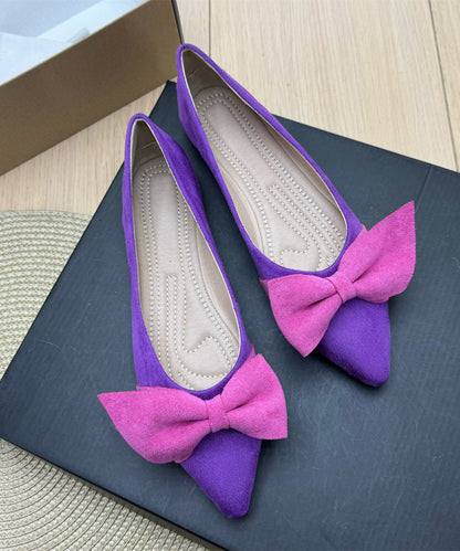 Purple Bow Women Splicing Flat Shoes Pointed Toe