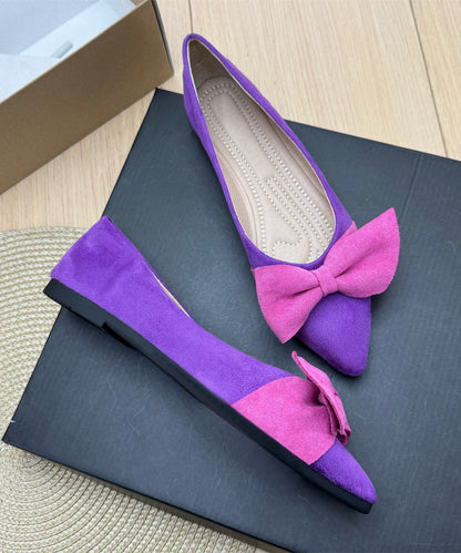 Purple Bow Women Splicing Flat Shoes Pointed Toe