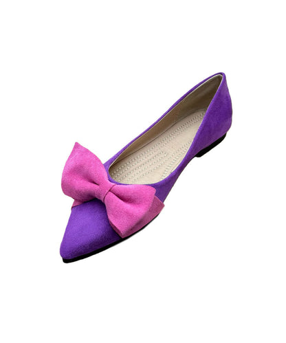 Purple Bow Women Splicing Flat Shoes Pointed Toe