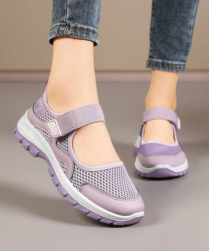 Purple Breathable Mesh Buckle Strap Splicing Flat Feet Shoes