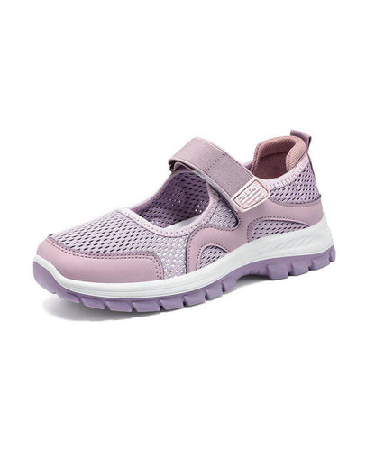 Purple Breathable Mesh Buckle Strap Splicing Flat Feet Shoes