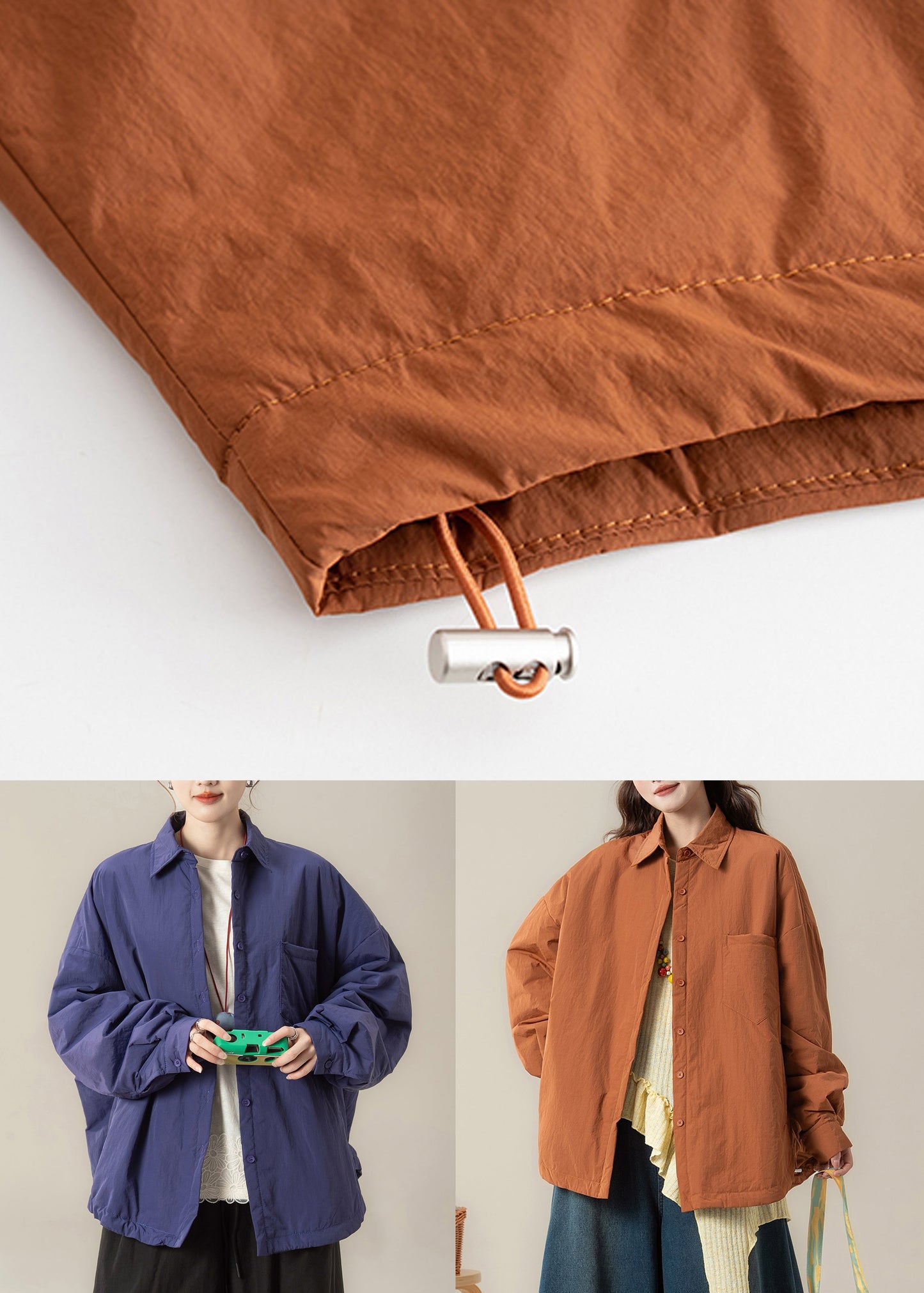 Purple Button Solid Cotton Filled Shirt Coat Peter Pan Collar