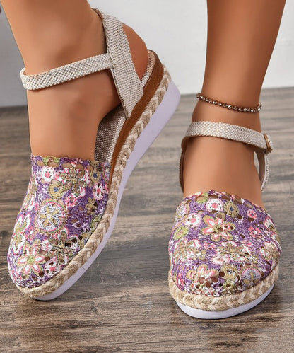 Purple Comfy Cotton Fabric Sandals Buckle Strap Splicing Lace