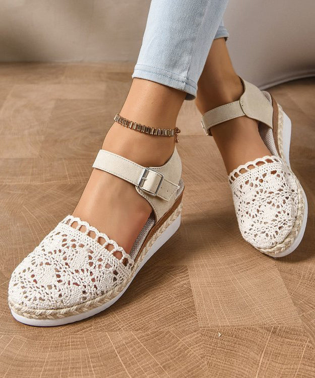Purple Comfy Cotton Fabric Sandals Buckle Strap Splicing Lace