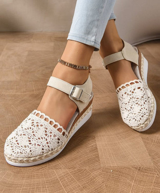 Purple Comfy Cotton Fabric Sandals Buckle Strap Splicing Lace