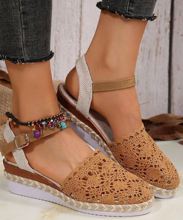 Purple Comfy Cotton Fabric Sandals Buckle Strap Splicing Lace