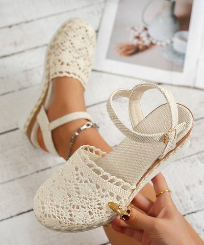 Purple Comfy Cotton Fabric Sandals Buckle Strap Splicing Lace