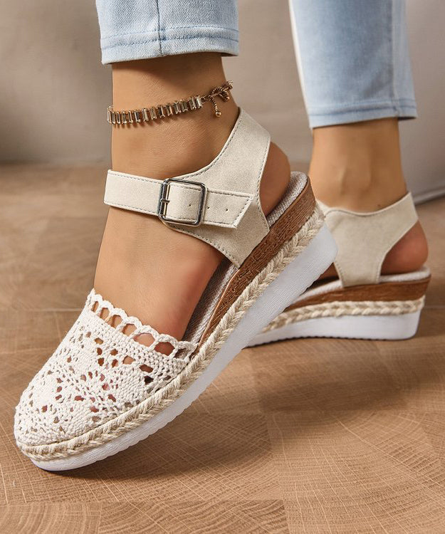 Purple Comfy Cotton Fabric Sandals Buckle Strap Splicing Lace