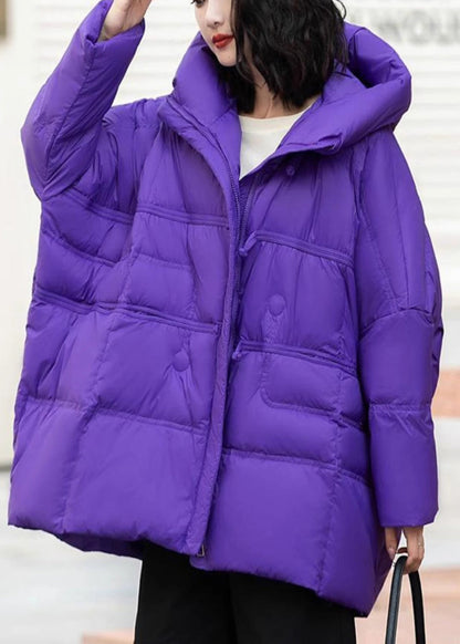 Purple cotton blendPuffers Jackets Oversized Hooded Winter