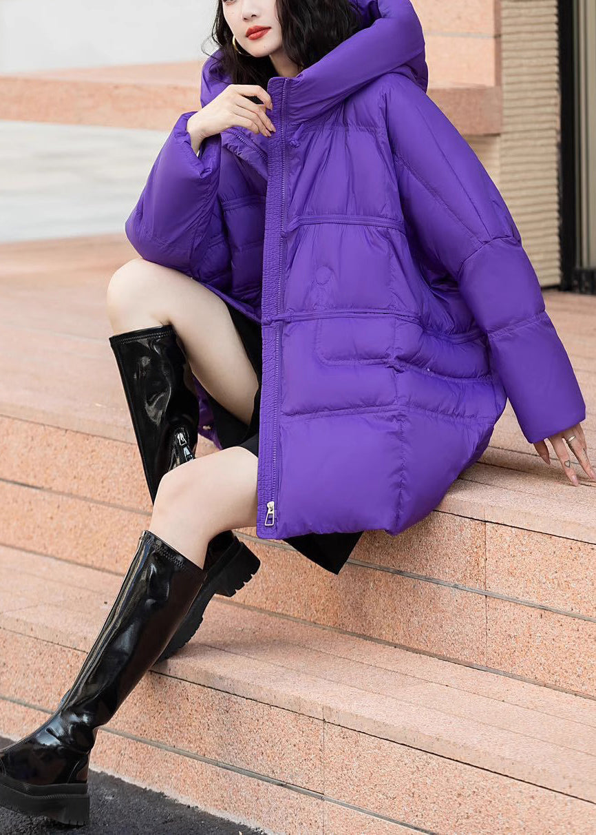 Purple cotton blendPuffers Jackets Oversized Hooded Winter