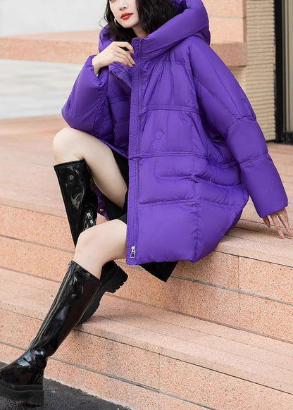 Purple cotton blendPuffers Jackets Oversized Hooded Winter