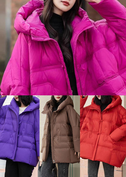 Purple cotton blendPuffers Jackets Oversized Hooded Winter
