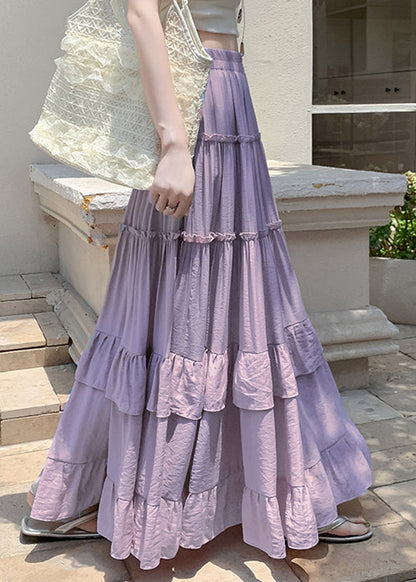 Purple Elastic Waist Draping Solid A Line Skirts