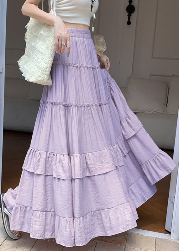 Purple Elastic Waist Draping Solid A Line Skirts