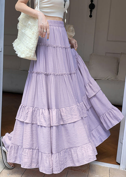 Purple Elastic Waist Draping Solid A Line Skirts