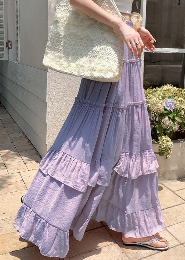 Purple Elastic Waist Draping Solid A Line Skirts