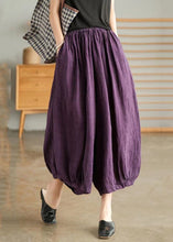 Load image into Gallery viewer, Purple Elastic Waist Linen Wide Leg Pants
