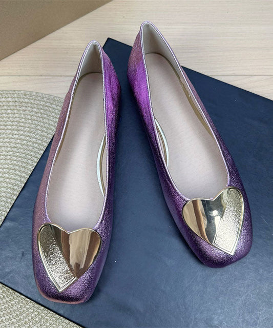 Purple Faux Leather Splicing Heart Sequined Flat Shoes