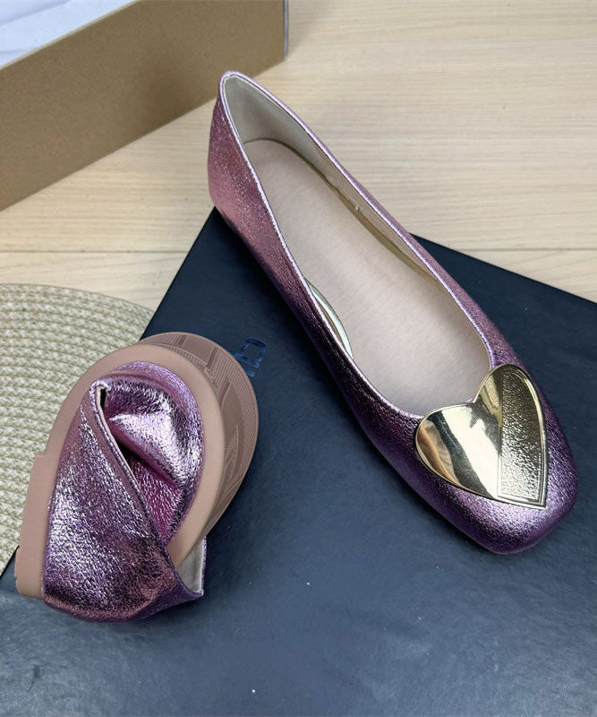 Purple Faux Leather Splicing Heart Sequined Flat Shoes