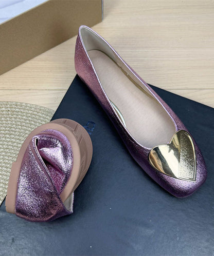 Purple Faux Leather Splicing Heart Sequined Flat Shoes