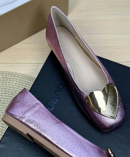 Purple Faux Leather Splicing Heart Sequined Flat Shoes