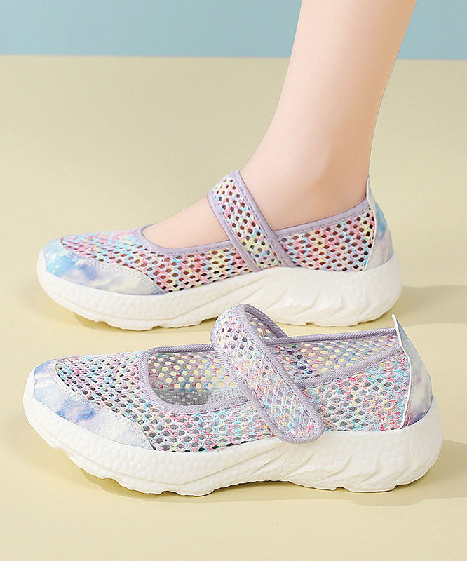 Purple Flats Breathable Mesh Casual Splicing Buckle Strap