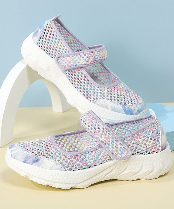 Purple Flats Breathable Mesh Casual Splicing Buckle Strap