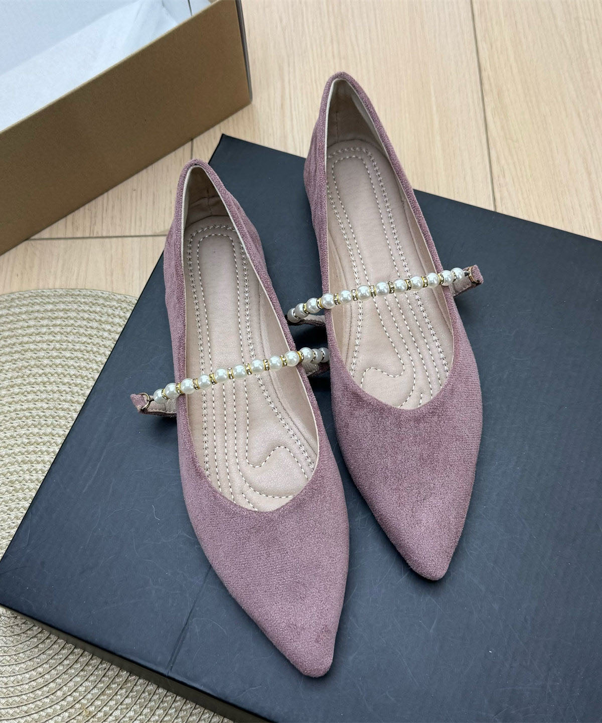 Purple Flats Suede Classy Splicing Pointed Toe Decorated Pearl