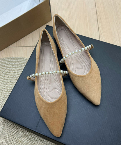 Purple Flats Suede Classy Splicing Pointed Toe Decorated Pearl