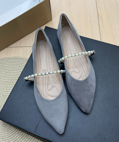 Purple Flats Suede Classy Splicing Pointed Toe Decorated Pearl