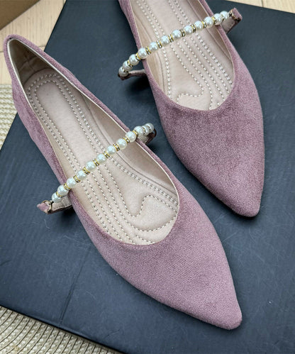 Purple Flats Suede Classy Splicing Pointed Toe Decorated Pearl