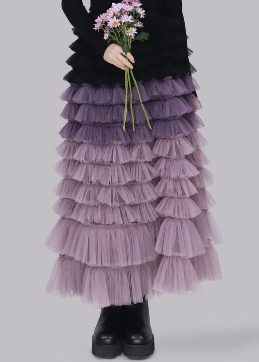 Purple Gradient Color Tulle A Line Skirt