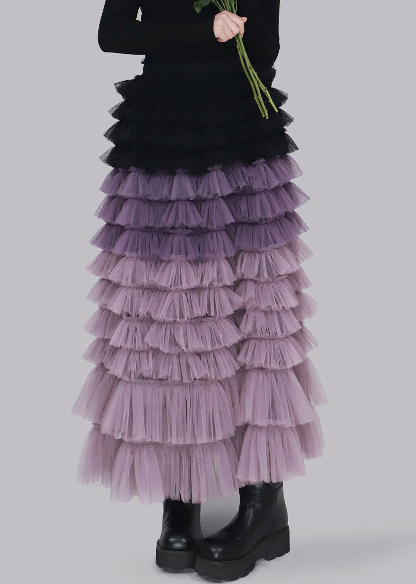 Purple Gradient Color Tulle A Line Skirt
