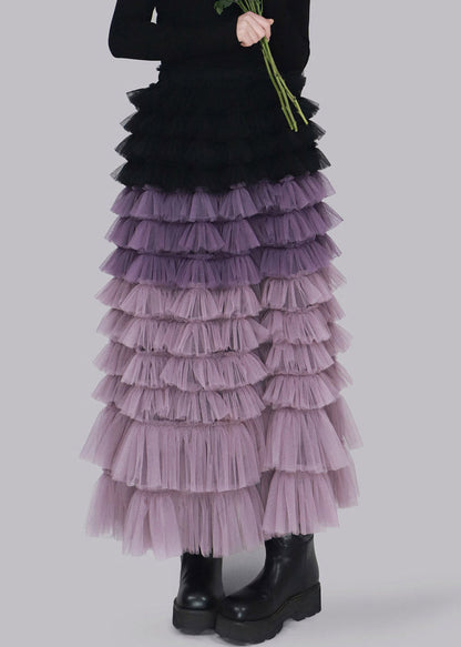 Purple Gradient Color Tulle A Line Skirt
