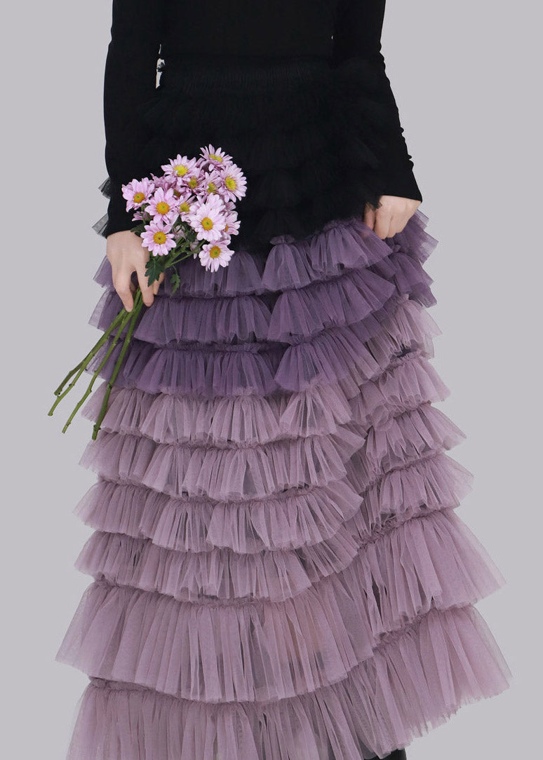 Purple Gradient Color Tulle A Line Skirt