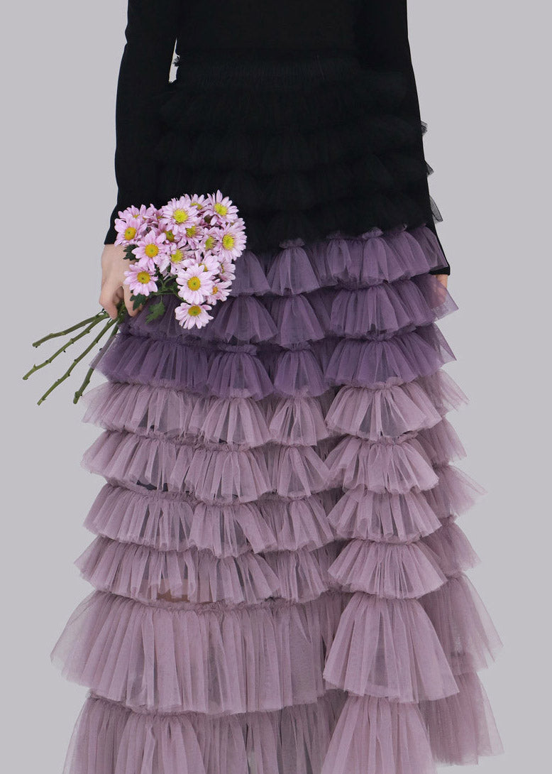 Purple Gradient Color Tulle A Line Skirt