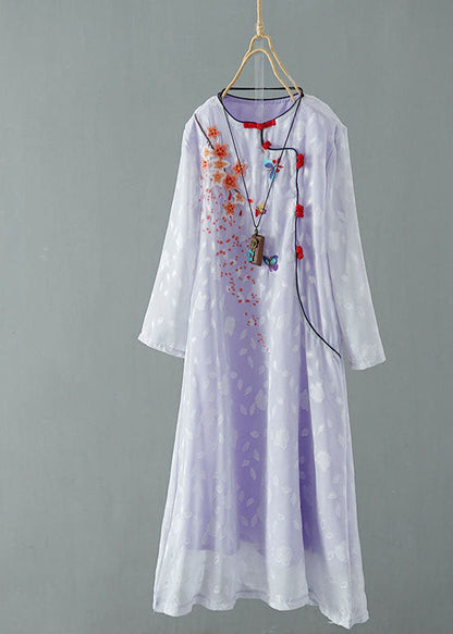 Purple Patchwork Chiffon Dresses Embroideried Chinese Button Spring