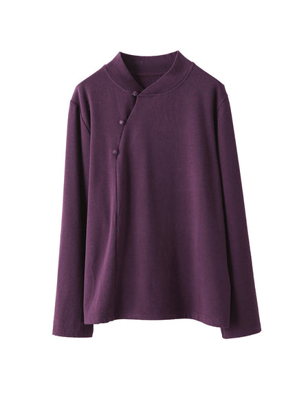 Purple Patchwork Cotton Warm Fleece Top Ruffled Fall