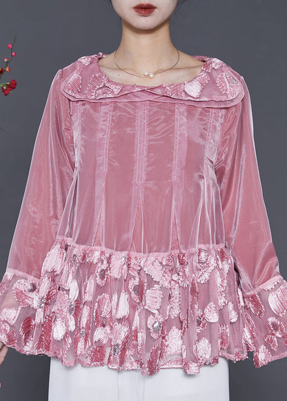 Purple Patchwork Organza Tops Oversized Jacquard Spring