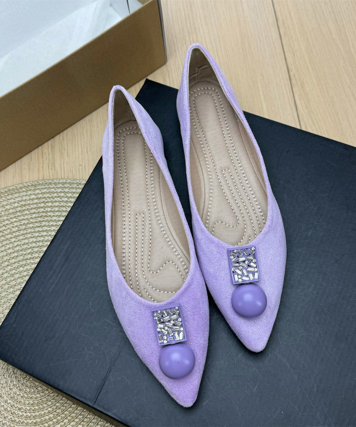 Purple Penny Loafers Splicing Pointed Toe Plus Size