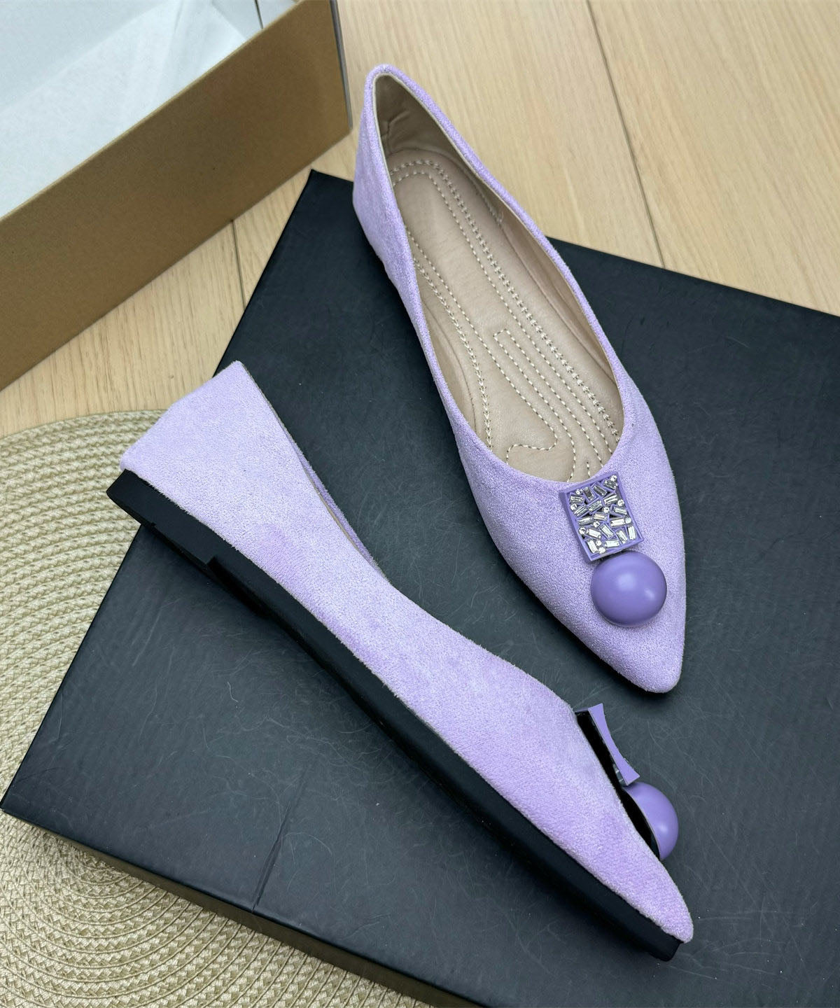 Purple Penny Loafers Splicing Pointed Toe Plus Size