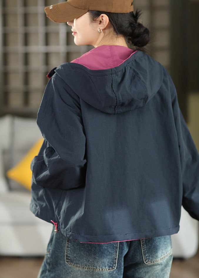 Purple Pockets Cotton Coats Hooded Wear On Both Sides Fall