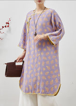 Load image into Gallery viewer, Purple Print Cotton Oriental Dresses Tasseled Spring