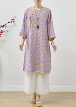 Load image into Gallery viewer, Purple Print Cotton Oriental Dresses Tasseled Spring