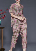 Purple Print Linen Two-Piece Set Oversized Summer